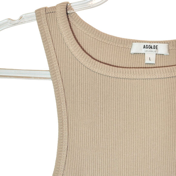 AGOLDE Ribbed Tank Top in Latte Racerback Organic Cotton Casual Summer Beige L - Picture 3 of 9